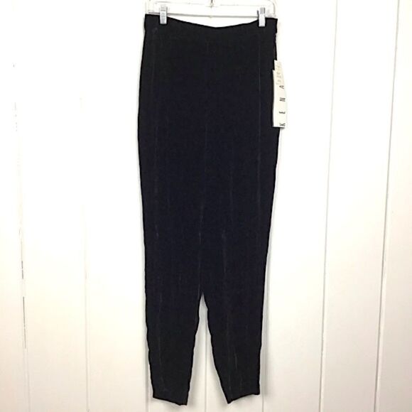 NWT Ann Tjian Kenar Black Velour Silk Pant 12 - Picture 1 of 8